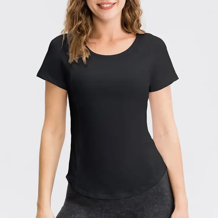 Camiseta de poliéster transpirable para mujer, utilizada para ejercicio deportivo, correr, gimnasio, camiseta de manga corta para yoga - 1