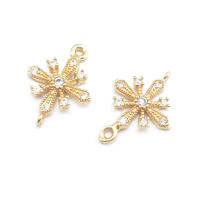 Abalorios de latón y circonita de Color dorado de 18K con 2 agujeros, abalorios de conexión de copos de nieve y flores, accesorios para pendientes para hacer joyas Diy de alta calidad - details 6