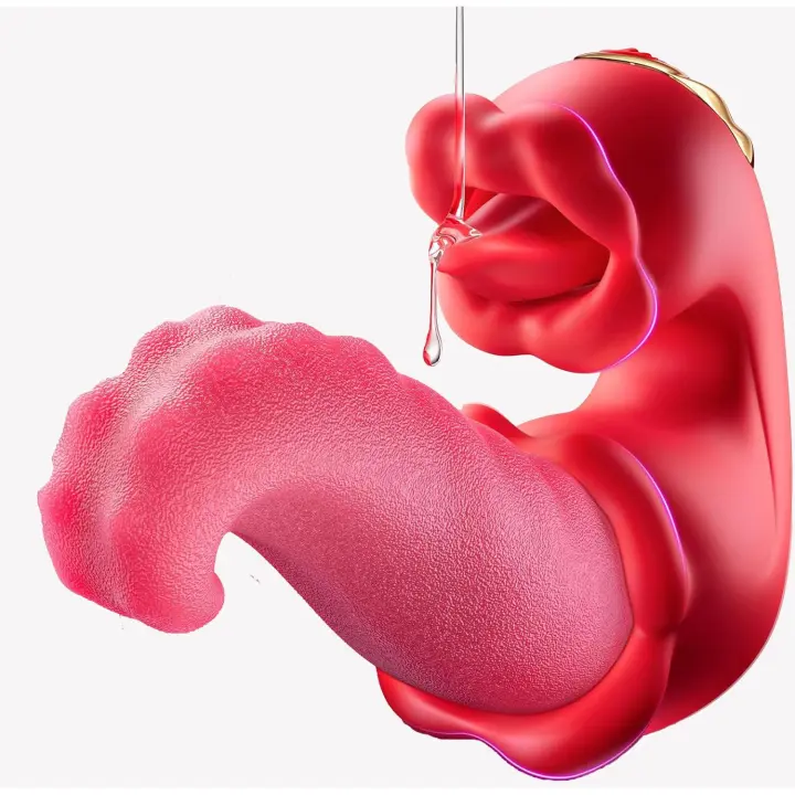 Vibradores de empuje de lengua 4 en 1 Consolador Rose Sex Toys con 10 lamiendo el clítoris y 10 modos de vibración, estimulador de clítoris del punto G, herramientas de placer para juegos de parejas femeninas - 1