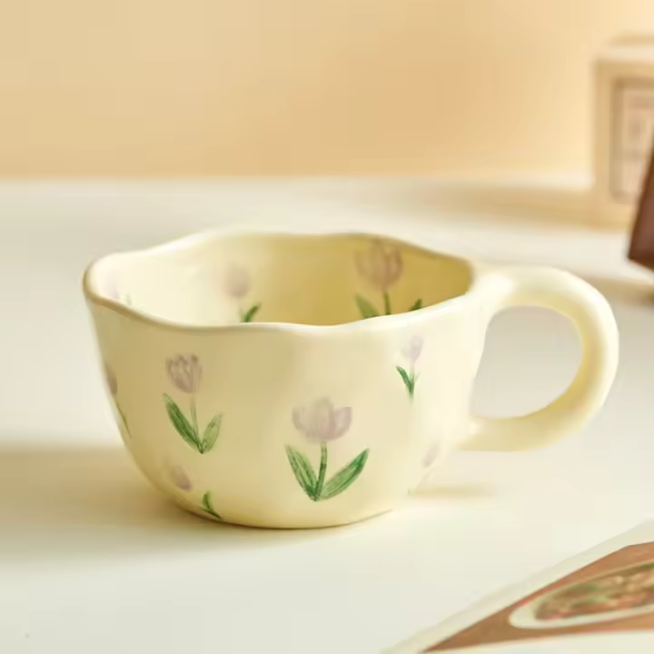 Taza de café de cerámica, taza de flores creativa para oficina y hogar, apta para lavajitas y microondas, 8,5 oz/250 ml - 1