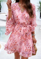 Vestido fluido sin tirantes con estampado floral bohemio para mujer, verano 2025 - details 3