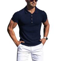 Polo de manga corta para hombre, camisa PIESS elástica a rayas lisas, cuello alto a la moda, novedad de verano - details 5