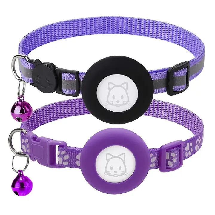 Paquete de 2 collares para gatos, para collares para gatos con etiqueta de aire con hebilla de seguridad y campana extraíble para Apple Airtag Sm - 1