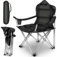 Camping Plegable y transportable |   hasta 150 kilos |    Pesca portátil con reposabrazos y portabebidas (Negro) - details 0