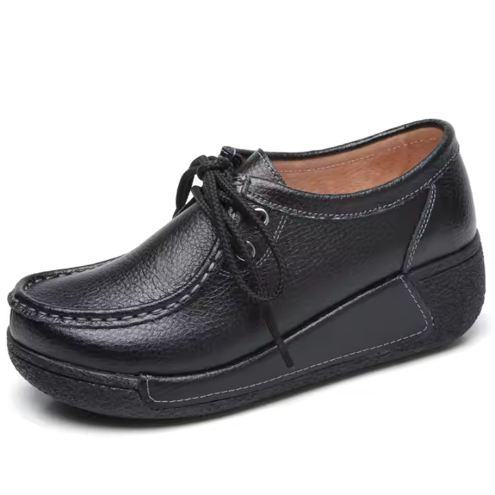 Zapatos para caminar a la moda para mujer, mocasines de cuero, cómodos zapatos de plataforma informales - 1