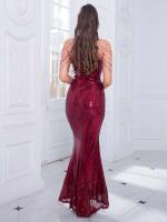 Vestido de noche de fiesta con lentejuelas elásticas y cuello redondo, sin tirantes, dorado - details 10