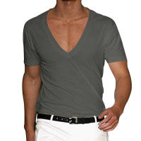 2025 nuevo para hombre, Fitness y ocio, verano, algodón, absorbente del sudor, Color sólido, talla europea, camisetas con cuello en V profundo - details 0