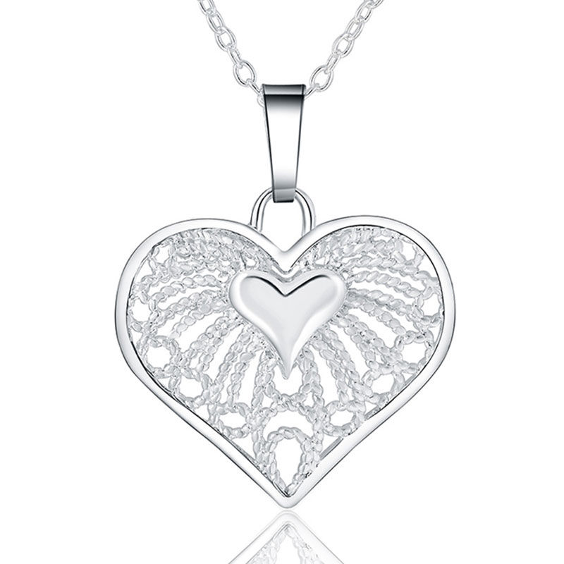 Collar de corazón calado floral, joyería colgante, delicado collar de cadena de plata para mujer, West Lake Beauty Jewelry