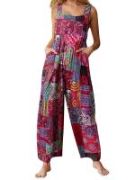 Nuevos y cautivadores monos de verano para mujer, mono informal sin mangas con cuello cuadrado de estilo étnico Multicolor con bolsillos para - details 1