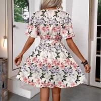vestido con cuello en v para mujer vestidos estampados casuales - details 2