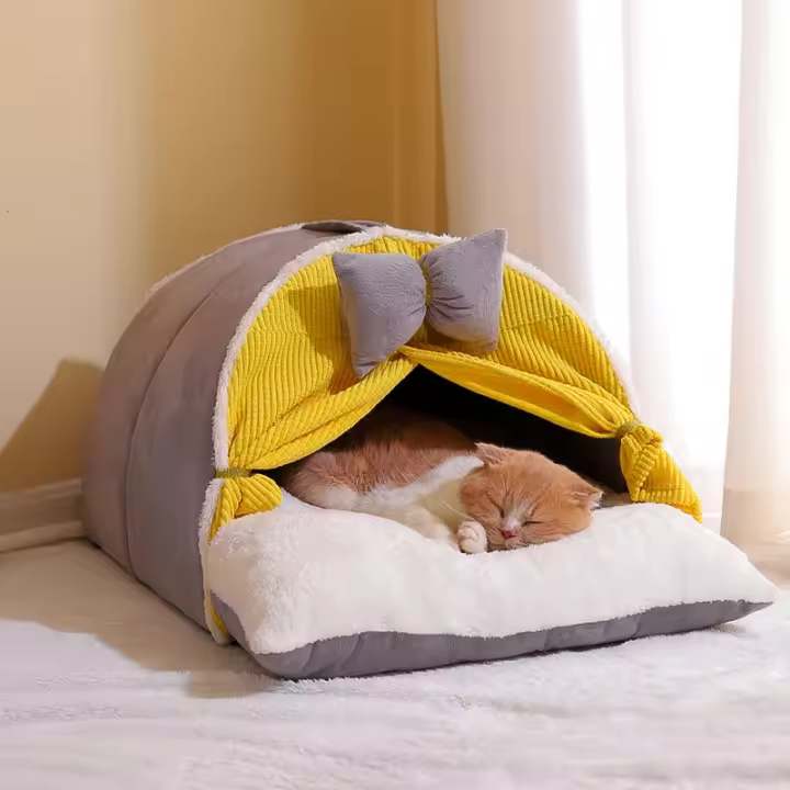 Casa cálida de invierno para gatos, cueva para dormir súper suave y acogedora, cachorros y gatitos gruesas para tiendas de campaña, nido de cama a prueba de viento, suministros para mascotas - 1