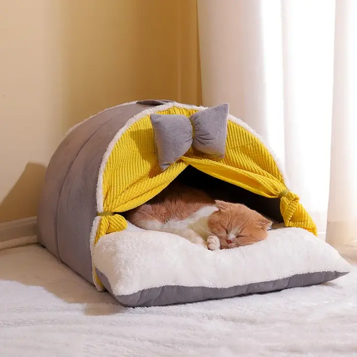 Casa cálida de invierno para gatos, cueva para dormir súper suave y acogedora, cachorros y gatitos gruesas para tiendas de campaña, nido de cama a prueba de viento, suministros para mascotas - 1