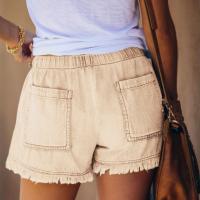 Shorts vaqueros casuales de cintura alta con cordón ajustable y cintura elástica para mujer, verano 2025 - details 6