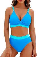Traje de baño de dos piezas con bloques de color para mujer Bikini sexy con control de barriga y cintura - details 30