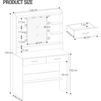 Estación de Maquillaje Moderna con Espejo y Luz LED Estante Abierto y 2 Cajones para Dormitorio o Sala de Estar 40x80x149cm Blanco DT08203X - details 12