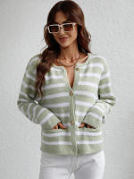 Cárdigan de punto a rayas para mujer, chaqueta Vintage con bolsillos, color rosa, otoño e invierno, 2023 - details 19