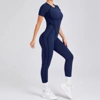 Ropa de Yoga de manga corta ajustada de Color sólido, pantalón largo Sexy con espalda descubierta, mono para entrenamiento de gimnasio, ropa deportiva de secado rápido de una pieza para Fitness - details 9