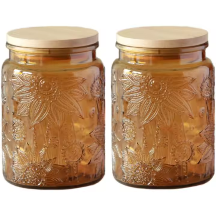 ANSQU Juego de 2 frascos de vidrio con tapas, frascos de almacenamiento de vidrio vintage de 23.7 onzas líquidas, frasco de galletas para azúcar para encimera de cocina, despensa, frasco de dulces con - 1