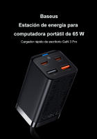 Baseus Cargador tipo c rápido de escritorio 65W GaN, cargador multiple 4 en 1 para iPhone, computadora portátil, Xiaomi y Samsung - details 0