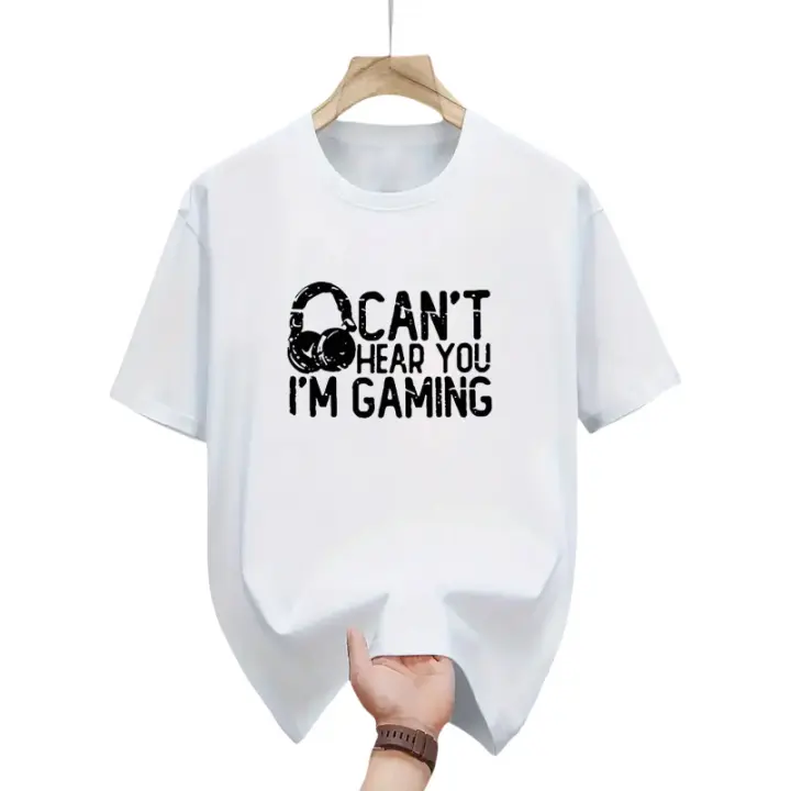 Camiseta informal con estampado de juegos para hombre, 100% poliéster, tejido de punto, con cuello redondo, ajuste regular, comodidad transpirable para actividades de verano y al aire libre, camiseta de manga corta con estampado de alfabeto ligeramente el - 1