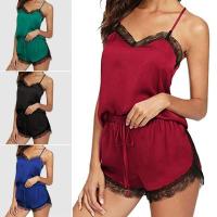 Conjunto de pijama de seda para mujer, camiseta sexy de color liso, pantalones cortos, ropa interior para el hogar agradable para la piel, gran oferta de verano - details 2