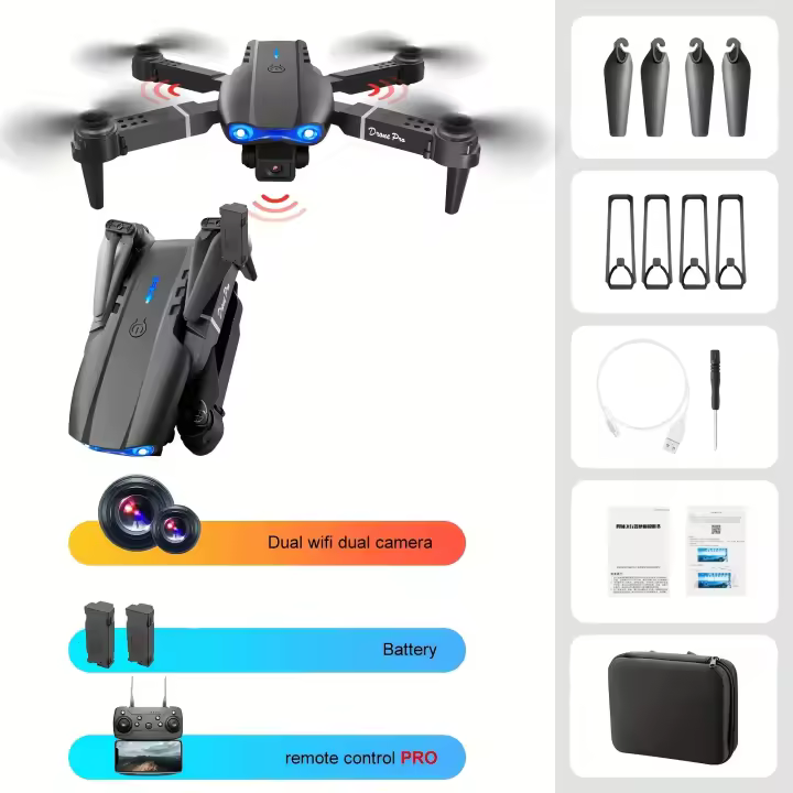 El Dron E99 viene con cámaras duales, dos baterías, control de aplicaciones móviles, juguetes voladores en interiores, Halloween, Navidad, Año Nuevo - 1