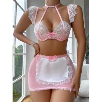 Lencería Sexy para mujer, conjunto de sujetador de encaje con realce, ropa interior, disfraz de sirvienta con aros - details 21