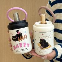 Botella de agua térmica duradera de 500ML con asa, taza de vacío de acero inoxidable 316, tapa de gato de dibujos animados, taza de té de paja para niños y niñas - details 15