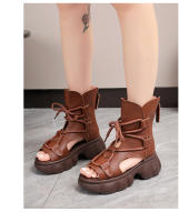 Botas retro de cuero de vaca para mujer 2025 verano Sandalias romanas con suela gruesa y con agujeros - details 9