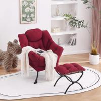 Silla perezosa con otomana, silla moderna con reposabrazos y bolsillo lateral, sillón de lectura con reposapiés para espacios pequeños, color verde afelpado - details 10