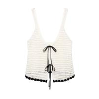 PB & ZA 2025 novedad de verano, top romántico francés de ganchillo decorado con lazo informal para mujer, tirantes - details 1