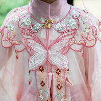 Conjunto rosa Hanfu para niña, horquilla de gama alta con hombro de nube bordado chino de estilo antiguo súper inmortal de la dinastía Ming para niña - details 7