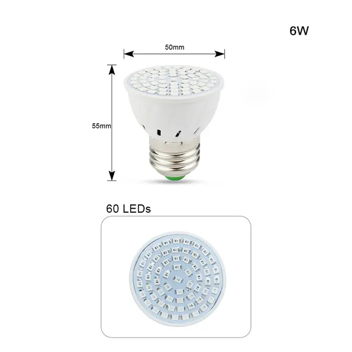 Lámpara LED E27 para cultivo de plantas, 1/2 cabezales, 6W, 15W, 20W - 1
