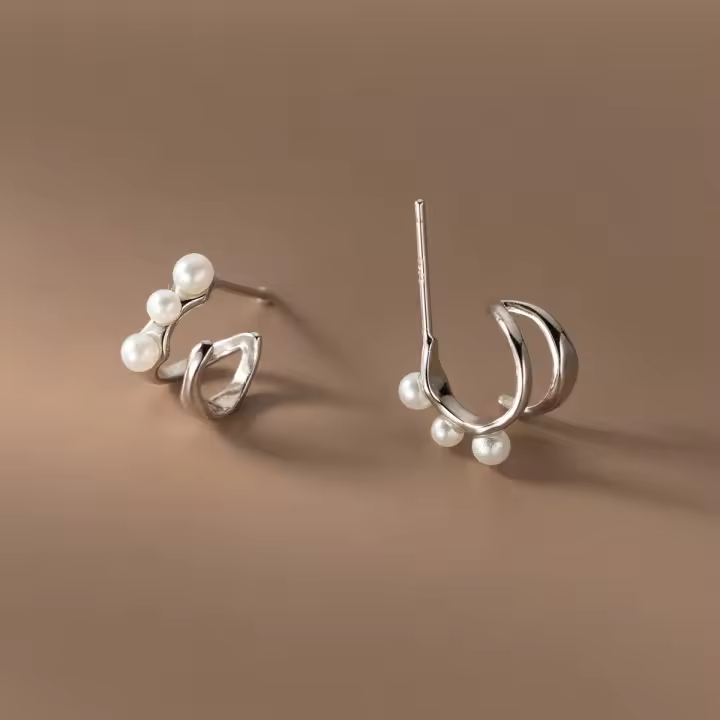 Pendientes de Doble Concha Irregular de Plata Esterlina S925 Joyería de Moda Sin Alergias para Mujeres Gift de Joyería de Metal - 1
