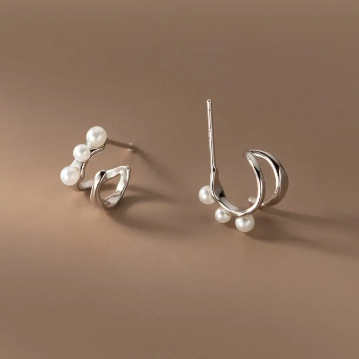 Pendientes de Doble Concha Irregular de Plata Esterlina S925 Joyería de Moda Sin Alergias para Mujeres Gift de Joyería de Metal - 1