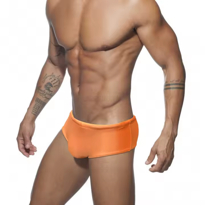 Jessborn bañadores de color sólido para hombre, bañadores pequeños de ángulo plano, pantalones cortos de cintura baja brillantes para surf en la playa, Verano - 1