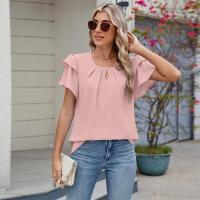 Tops elegantes de Color sólido para mujer, blusa holgada de manga corta, nueva camisa de gasa con cuello redondo para mujer - details 25