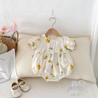 Pastoral niñas bebé bordado Floral mameluco de manga corta girasol mono infantil niño recién nacido ropa de bebé de una pieza - details 10