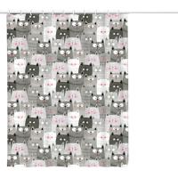 Cortinas de baño para el hogar con diseño de gato, impermeables y gruesas, cortinas de ducha, sin perforaciones, cortinas de baño para el hogar - details 0