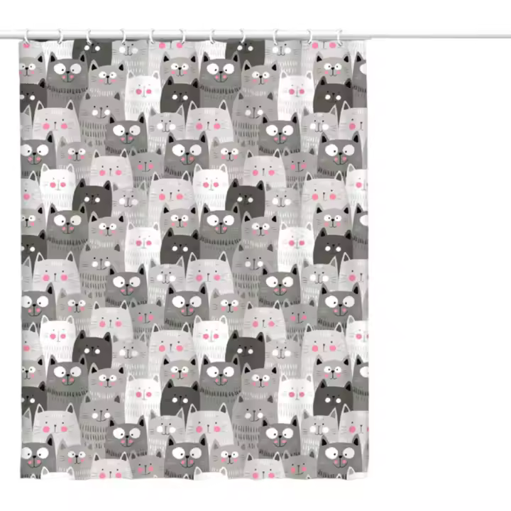 Cortinas de baño para el hogar con diseño de gato, impermeables y gruesas, cortinas de ducha, sin perforaciones, cortinas de baño para el hogar - 1