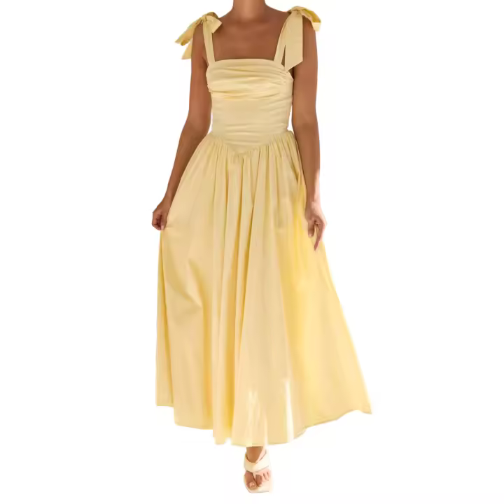 Vestido largo sin mangas con espalda descubierta y cuello cuadrado fruncido para mujer, vestido largo sin mangas para fiesta y discoteca - 1