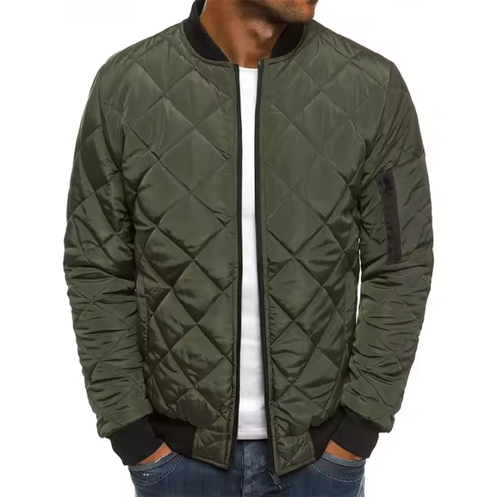 Nueva chaqueta de invierno para hombre, Chaqueta de algodón de malla estampada ligera con cuello de bola, vuelo informal de manga larga - 1