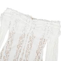 Elegante Vestido Largo de Polyester y Seda Diseño Ajustado Blanco con Hombros Descubiertos - details 23