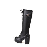 Botas altas de tacón grueso, plataforma impermeable para mujer, tacones altos, botas largas, con cordones, talla grande - details 21