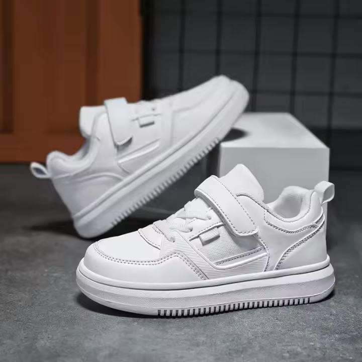 Zapatos De Malla de Cuero para Niños y Niñas Zapatillas Deportivas Blancas Transpirables - 1