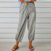 Pantalón holgado de lino y algodón con botones para mujer, pantalón ancho con nueve puntos, cintura alta, novedad - details 7