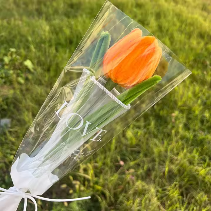 Romántico 30 cm que hace punto la flor rosa tulipanes regalos hechos a mano ​ Simulación de ganchillo tulipanes flores artificiales decoración del banquete de boda - 1