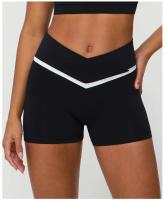 Pantalones cortos de yoga en forma de V con parte inferior deportiva de entrenamiento con cintura cruzada y contraste de color Fiess para mujer - details 7