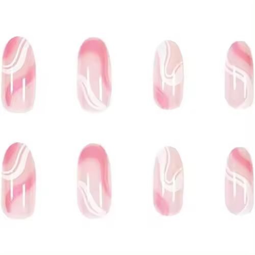 Uñas postizas de ataúd con pegatinas, uñas medianas color rosa nude, 24 piezas - 1