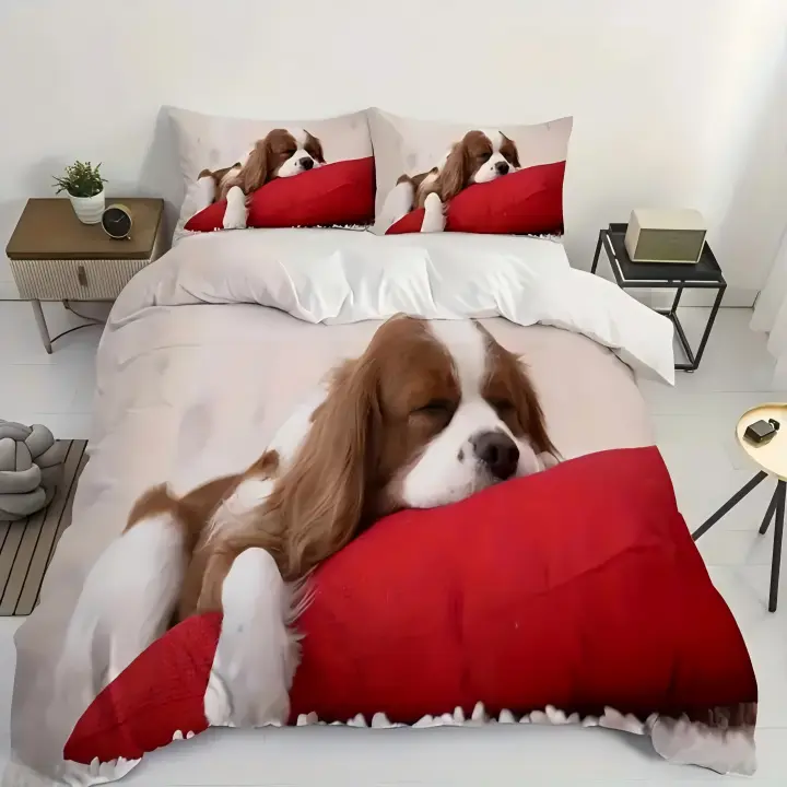 Funda de Almohada de Poliéster con Estampado de Dibujos Animados de Cachorro Dulce - 1